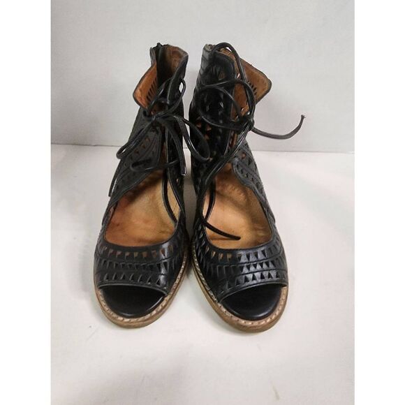 Jeffrey Campbell Shoes - Jeffrey Campbell Cordillo Black Leather Heels 7.5 Peep Toe Preforated